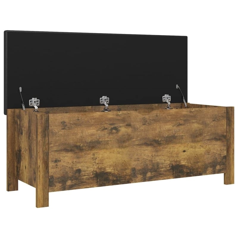 Bowery Hill Standard Engineered Wood Storage Box w/ Faux Leather in Smoked Oak