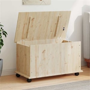 Bowery Hill Contemporary Medium Solid Pine Wood Storage Chest in Natural