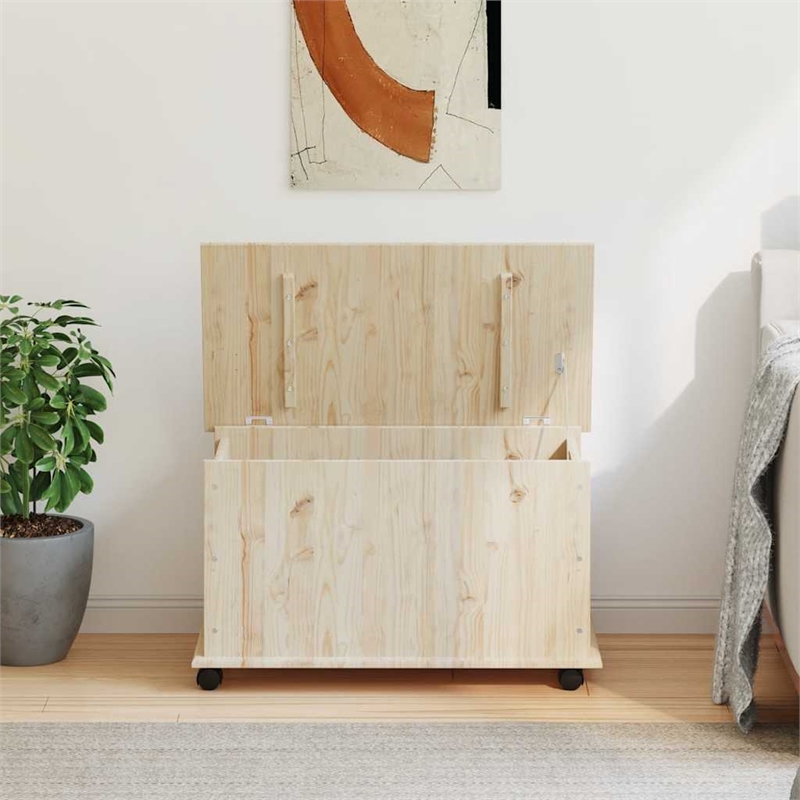 Bowery Hill Contemporary Medium Solid Pine Wood Storage Chest in Natural