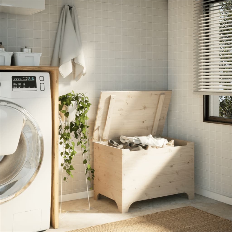 Bowery Hill Contemporary Untreated Pine Wood Storage Box in Brown