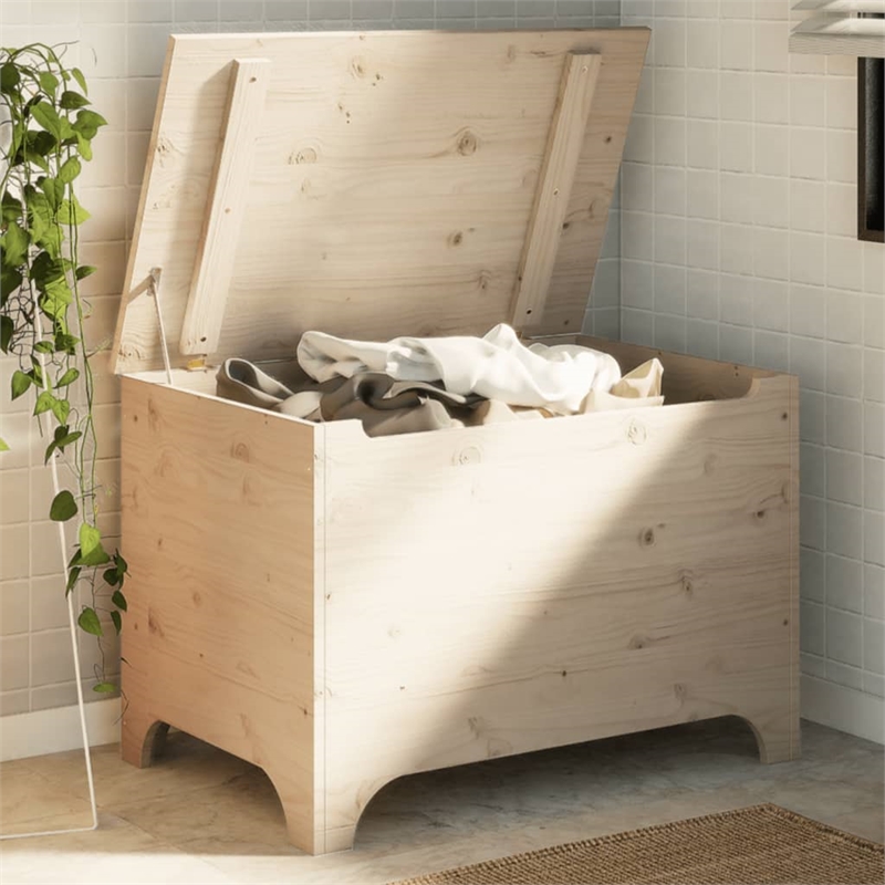 Bowery Hill Contemporary Untreated Pine Wood Storage Box in Brown