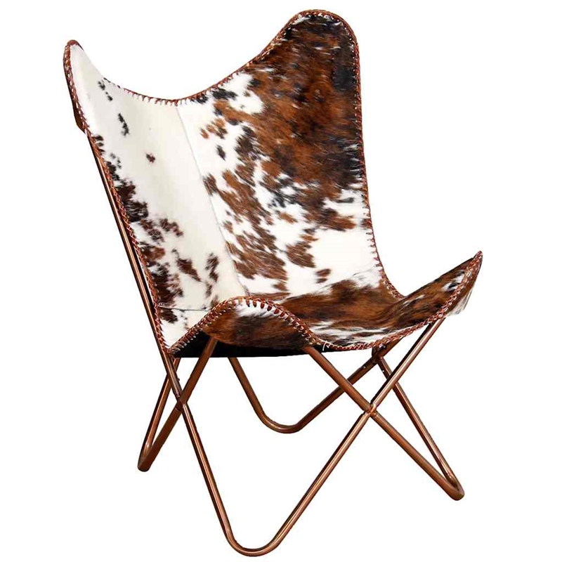 Bowery Hill Contemporary Butterfly Cowhide Chair in Brown and White