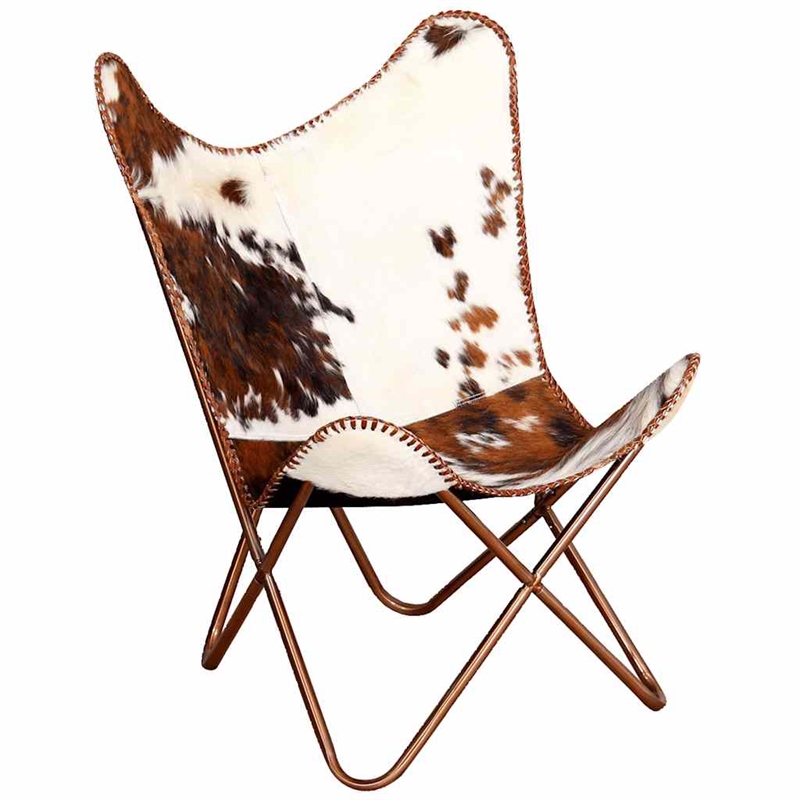 Bowery Hill Contemporary Butterfly Cowhide Chair in Brown and White