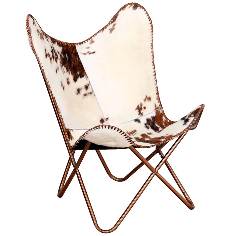 Bowery Hill Contemporary Butterfly Cowhide Chair in Brown and White