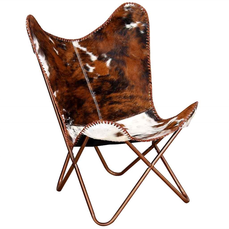 Bowery Hill Contemporary Butterfly Cowhide Chair in Brown and White