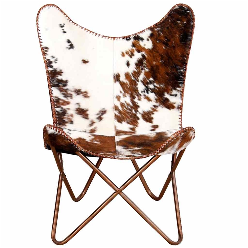 Bowery Hill Contemporary Butterfly Cowhide Chair in Brown and White