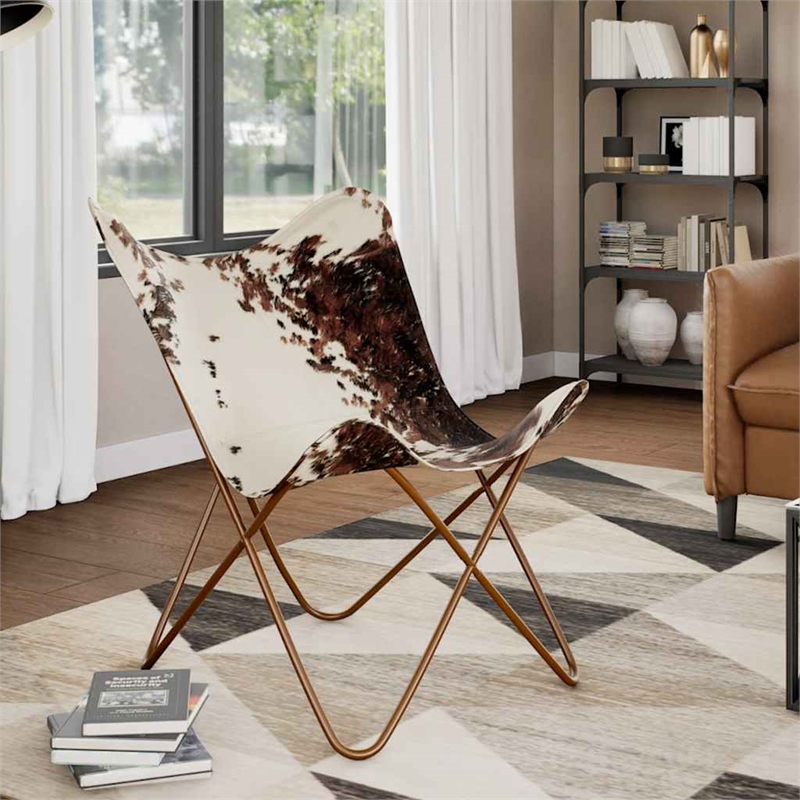 Bowery Hill Contemporary Butterfly Cowhide Chair in Brown and White