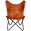 Bowery Hill Contemporary Real leather Butterfly Chair in Brown