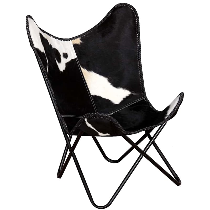 Bowery Hill Contemporary Butterfly Cow Print Chair in Black and White