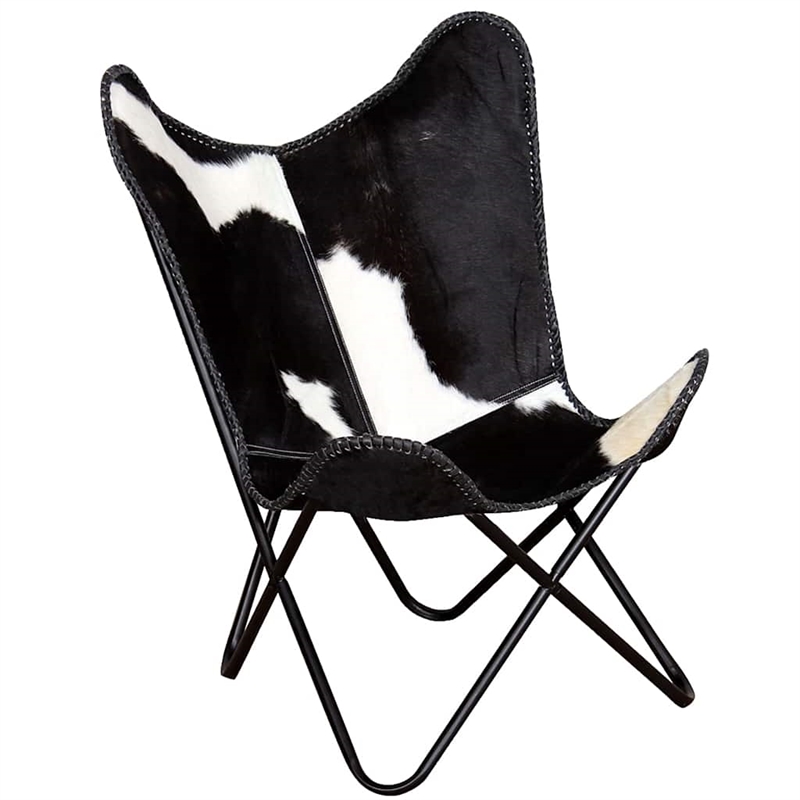 Bowery Hill Contemporary Butterfly Cow Print Chair in Black and White