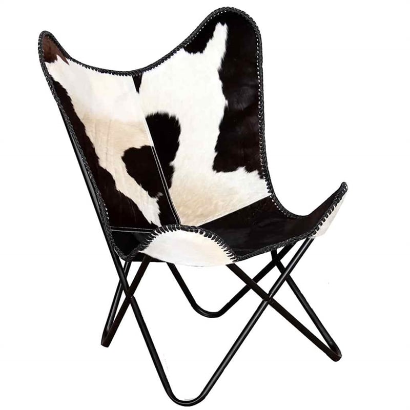 Bowery Hill Contemporary Butterfly Cow Print Chair in Black and White