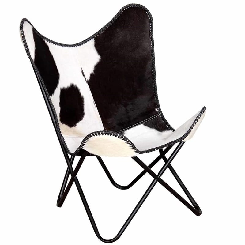 Bowery Hill Contemporary Butterfly Cow Print Chair in Black and White
