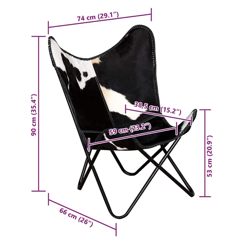Bowery Hill Contemporary Butterfly Cow Print Chair in Black and White
