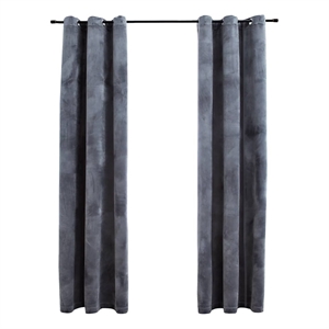 Bowery Hill 37&quotx63&quot Velvet Blackout Curtains with Rings 2 pcs in Anthracite/Gray
