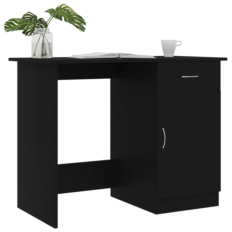 Bowery Hill Rectangular Engineered Wood Compact Desk in Black
