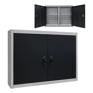 Bowery Hill Industrial Style Metal Wall Mounted Tool Cabinet in Gray and Black