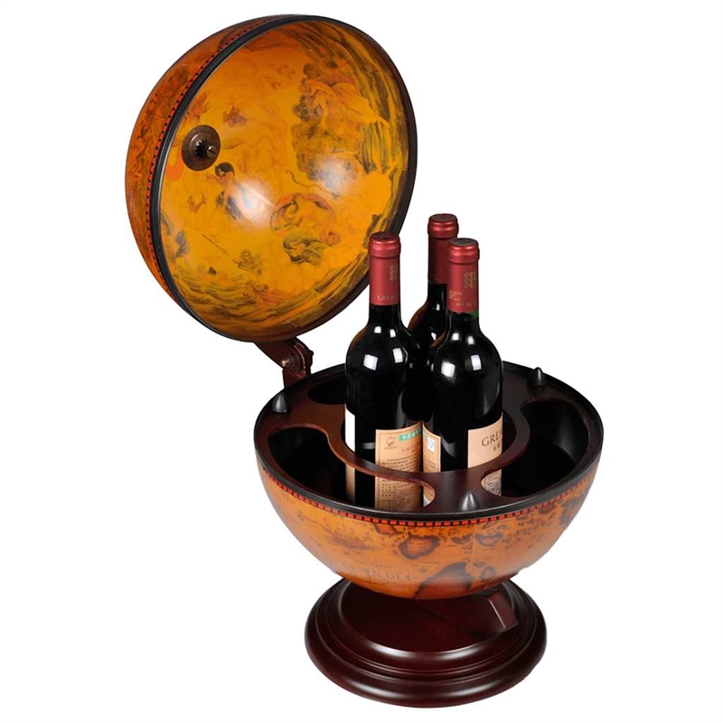 Bowery Hill Eucalyptus Wood Tabletop Globe Bar Wine Stand in Brown