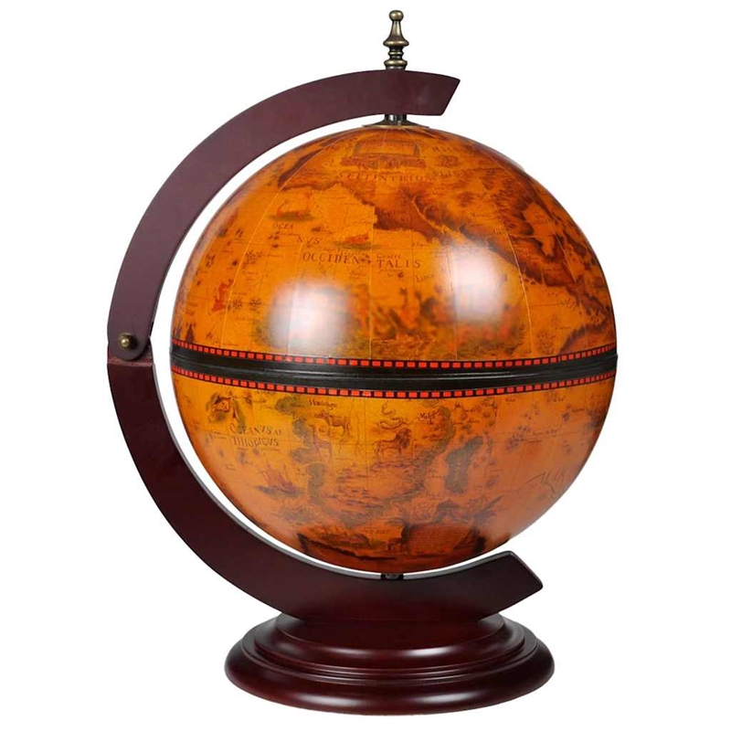 Bowery Hill Eucalyptus Wood Tabletop Globe Bar Wine Stand in Brown