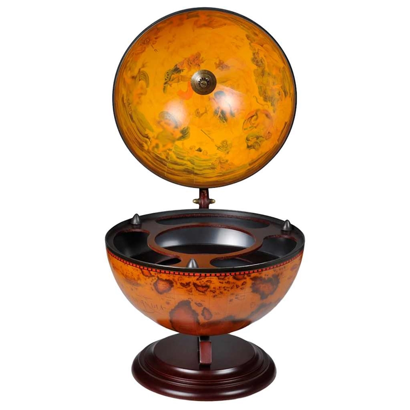 Bowery Hill Eucalyptus Wood Tabletop Globe Bar Wine Stand in Brown