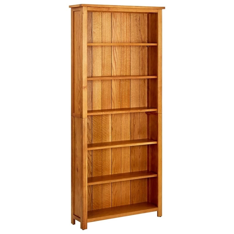 Bowery Hill Contemporary Solid Oak Wood Bookcase in Brown Finish