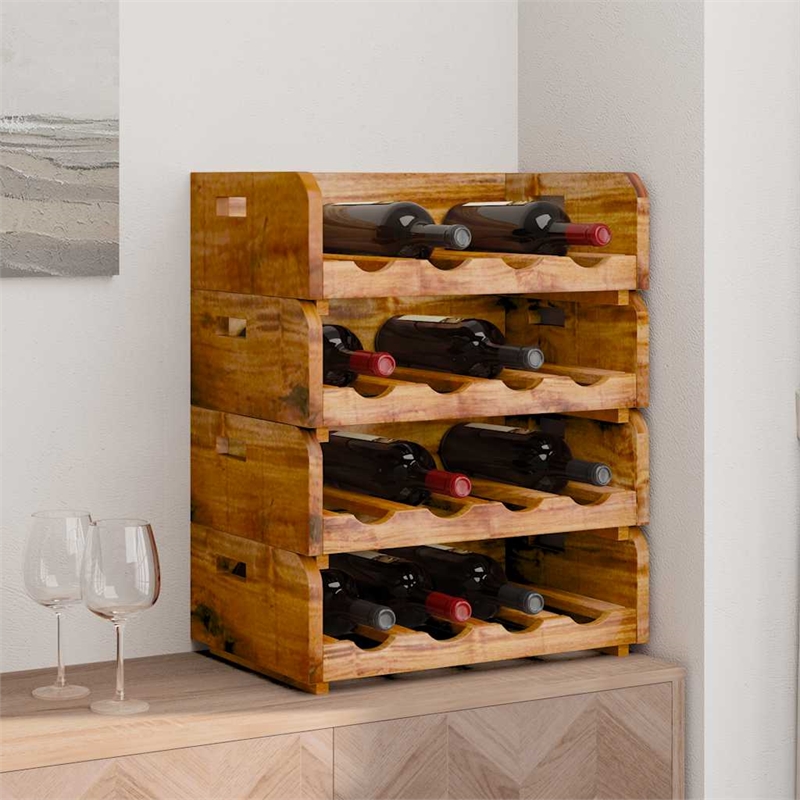Bowery Hill 4 pcs Solid Mahogany Wood Wine Racks for 16 Bottles in Brown