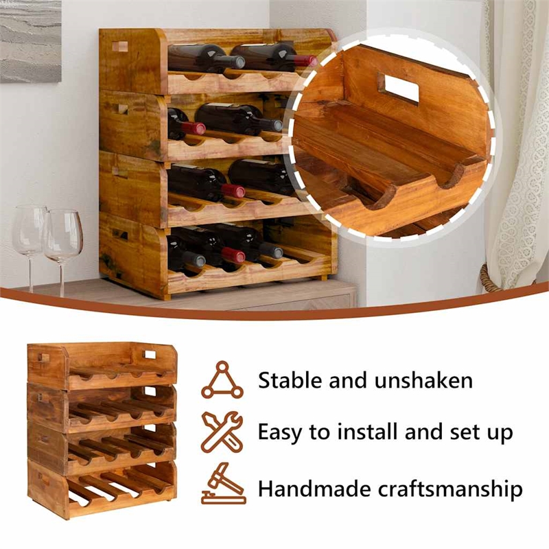 Bowery Hill 4 pcs Solid Mahogany Wood Wine Racks for 16 Bottles in Brown