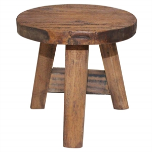 Bowery Hill Compact Round Solid Mahogany Wood Stool on Brown