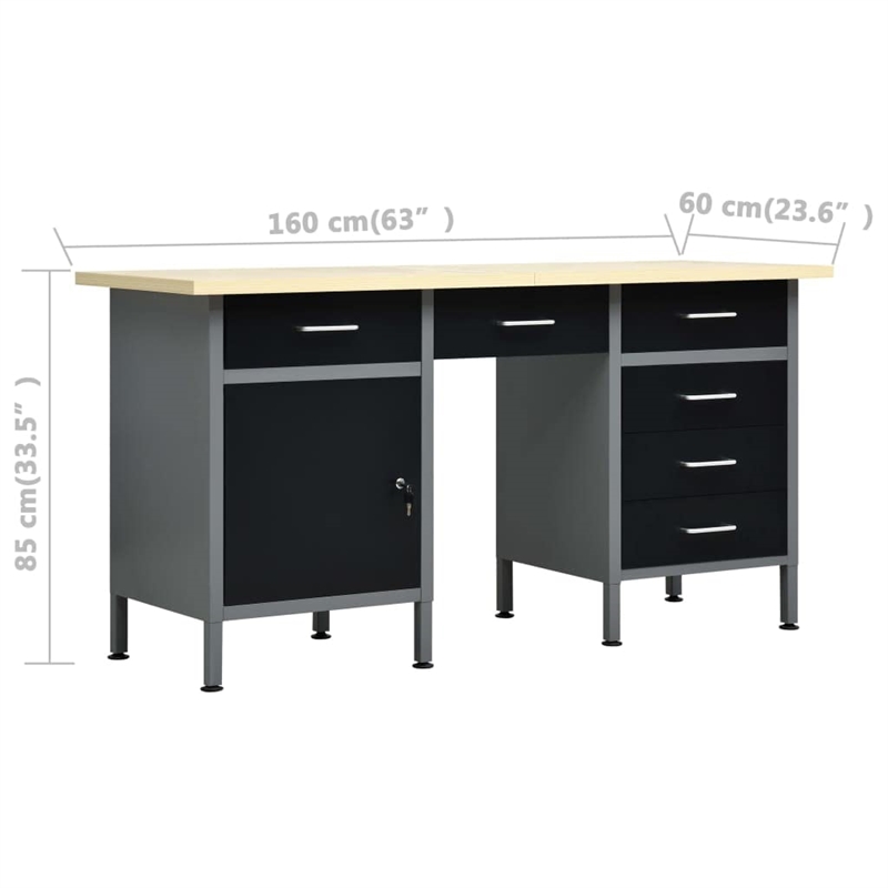 Bowery Hill Four Wall Panels and Two Cabinets Workbench in Black