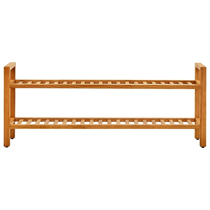 Bowery Hill Rectangular Solid Oak Wood Compact Shoe Rack in Rustic Brown