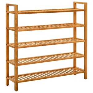 Bowery Hill Rectangular Medium Solid Oak Wood Shoe Rack in Brown