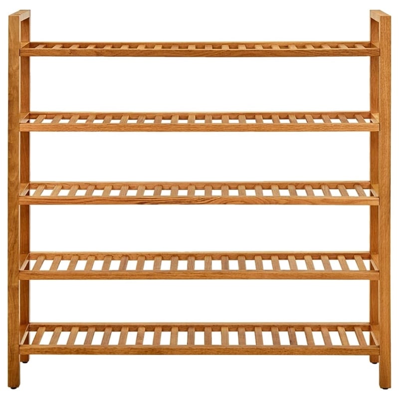 Bowery Hill Rectangular Medium Solid Oak Wood Shoe Rack in Brown