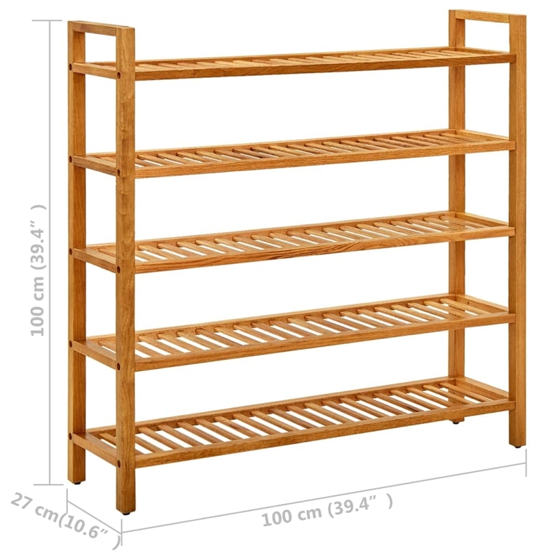 Bowery Hill Rectangular Medium Solid Oak Wood Shoe Rack in Brown