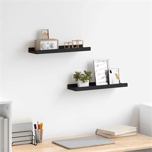 Bowery Hill Contemporary 15.7&quot MDF Frame Ledge Shelf in Black (Set of 2)
