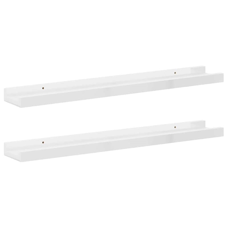 Bowery Hill Contemporary MDF Wall Shelf in High Gloss White (Set of 2)