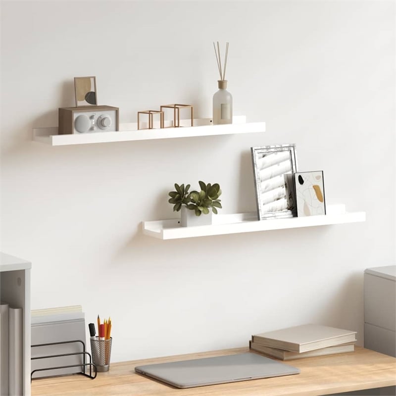 Bowery Hill Contemporary MDF Wall Shelf in High Gloss White (Set of 2)