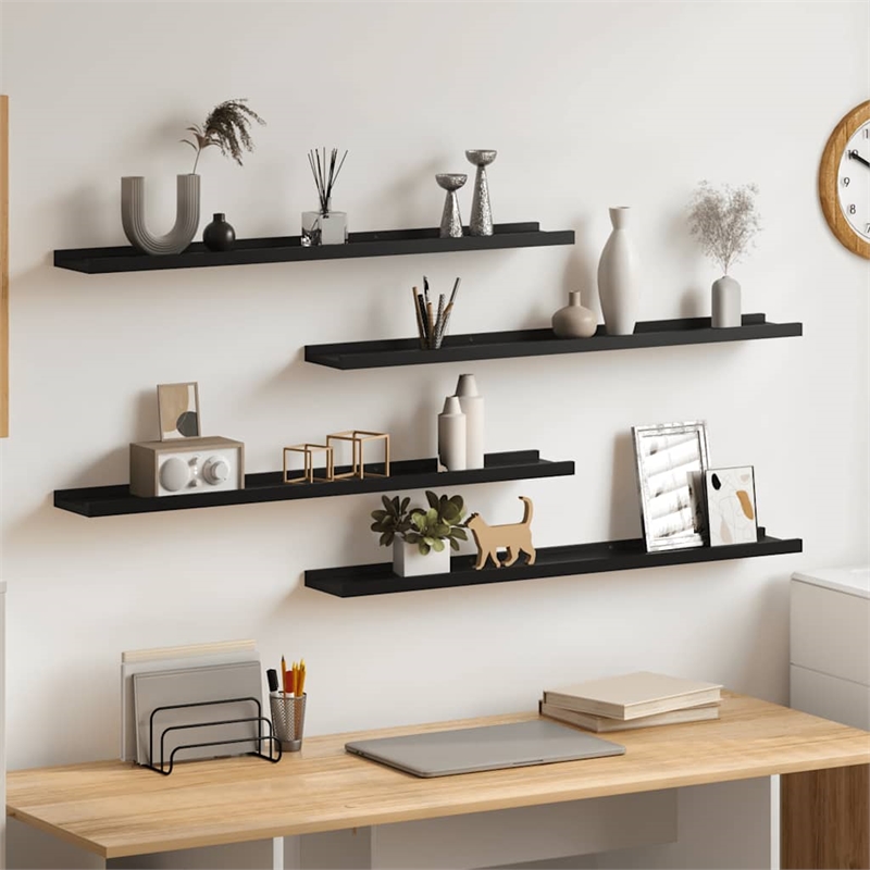 Bowery Hill MDF Medium Decorative Inlays Wall Shelf in Black (Set of 4)