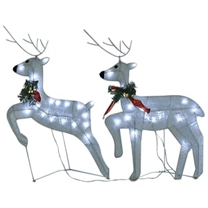Bowery Hill Medium Decorative Inlays Christmas Reindeer Set of 2 in White Mesh