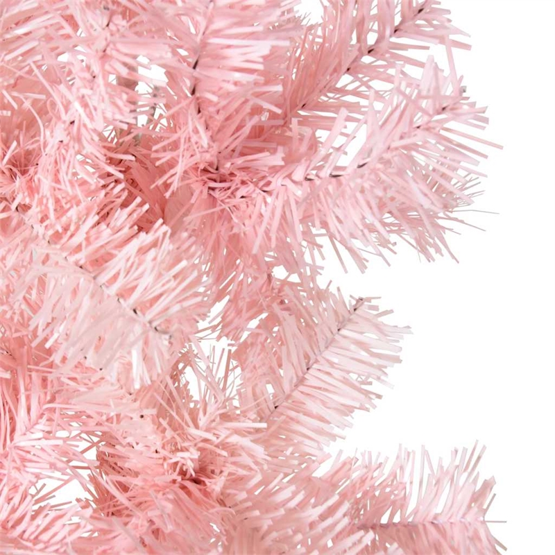 Bowery Hill PVC Steel Slim Artificial Half Christmas Tree in Pink