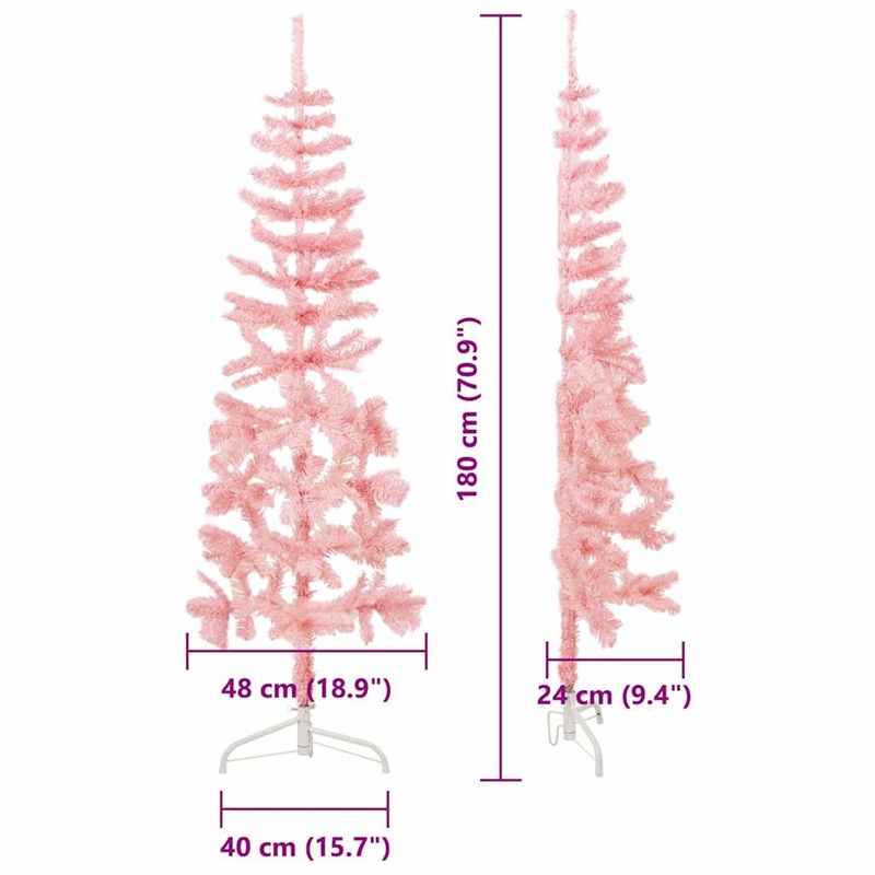 Bowery Hill PVC Steel Slim Artificial Half Christmas Tree in Pink