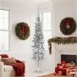 Bowery Hill PVC Steel Slim Artificial Half Christmas Tree in Silver