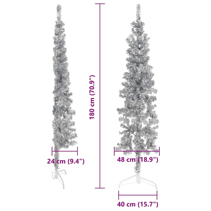 Bowery Hill PVC Steel Slim Artificial Half Christmas Tree in Silver