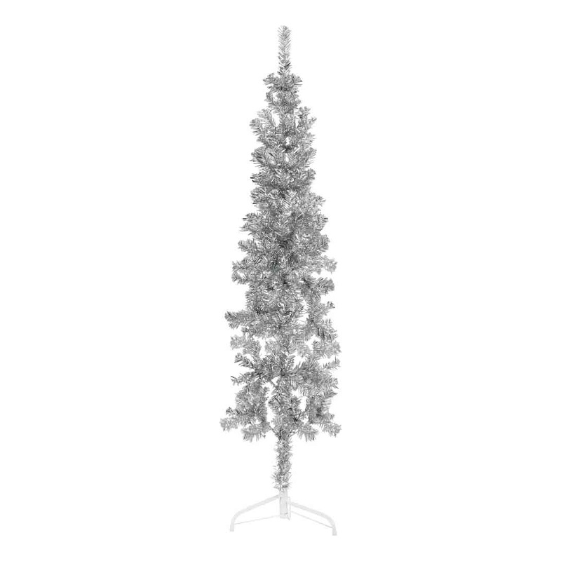 Bowery Hill PVC Steel Slim Artificial Half Christmas Tree in Silver