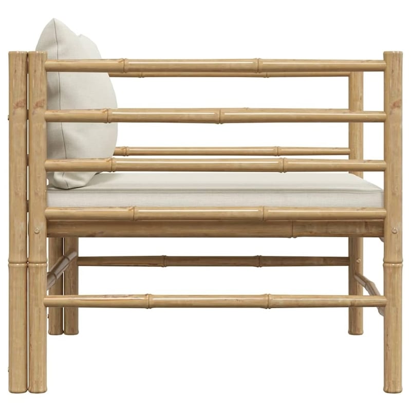 Bowery Hill Contemporary Bamboo Garden Sofa in Cream White Polyester