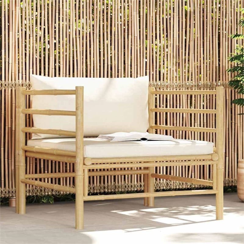 Bowery Hill Contemporary Bamboo Garden Sofa in Cream White Polyester