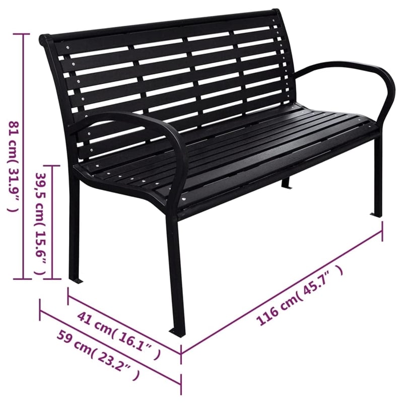 Bowery Hill Contemporary Steel 116 cm wide Garden Bench in Black