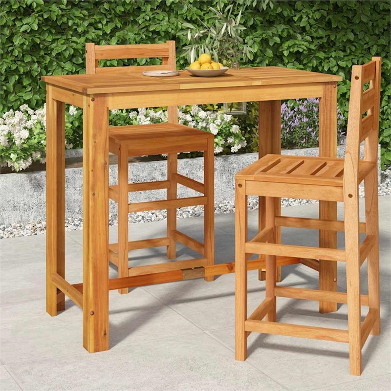 Bowery Hill Wood Solid Acacia Wood Garden Bar Table in Natural