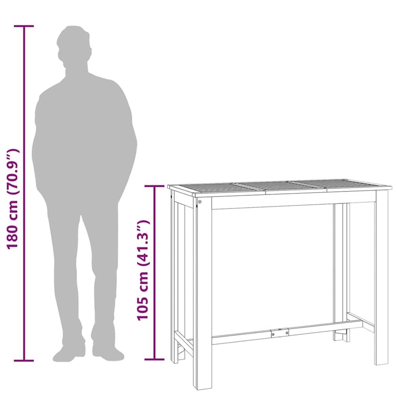 Bowery Hill Wood Solid Acacia Wood Garden Bar Table in Natural