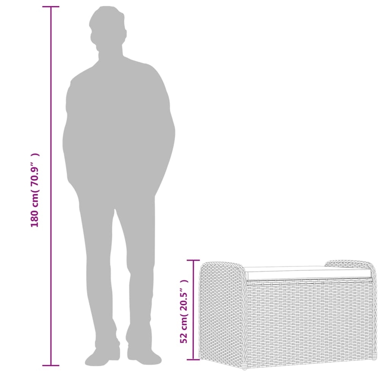 Bowery Hill Contemporary Rattan Storage Bench in Grey/Cream White