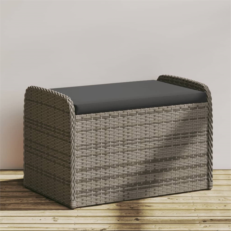 Bowery Hill Contemporary Rattan Storage Bench in Grey/Cream White