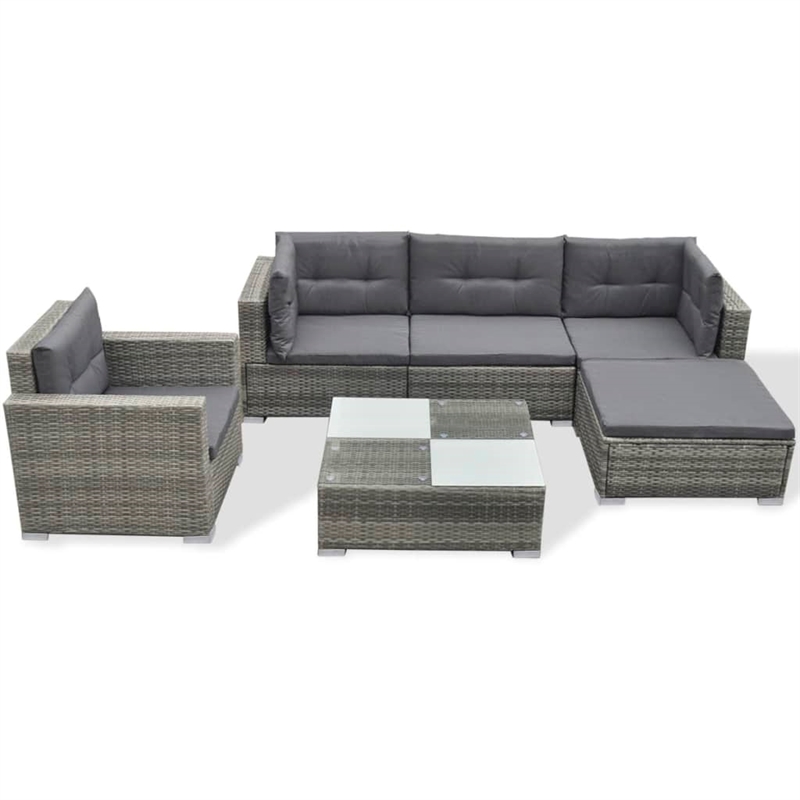 Bowery Hill Contemporary Synthetic Poly Rattan Lounge Set in Gray
